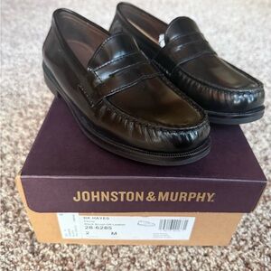 Johnston & Murphy BRAND NEW Boys Black Hayes Penny Leather Loafers - Size 2M